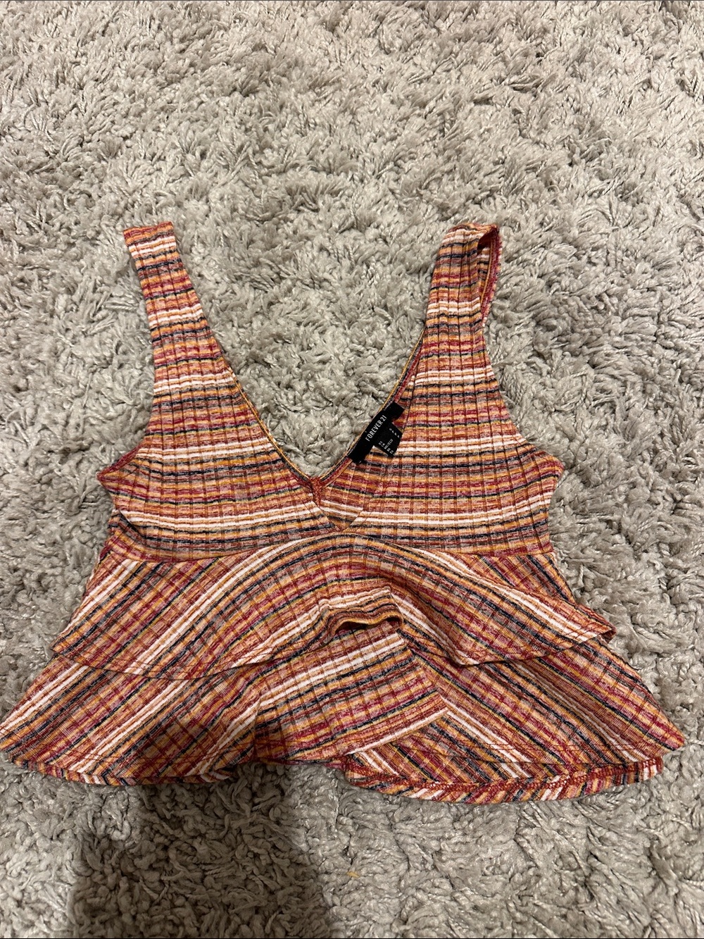 Forever 21 Multicolor Striped V-Neck Ruffle Crop Top